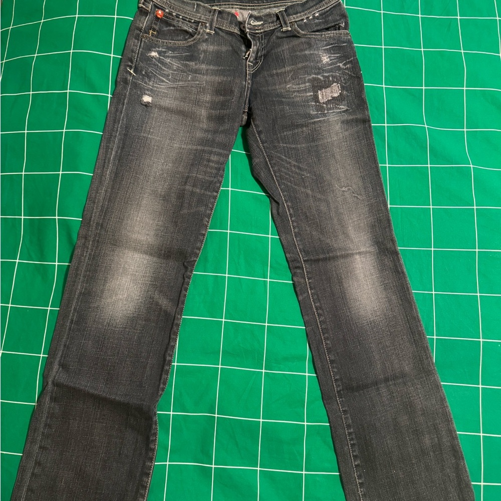 Evisu Gray Straight Leg Jeans with Washed Finish